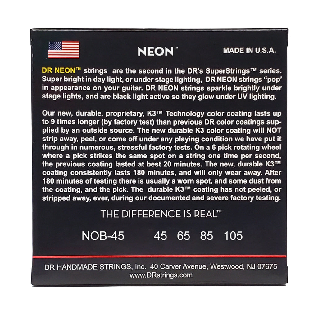 DR Strings - Hi-Def Neon Orange K3 Coated Bass Guitar Strings - Medium 45-105