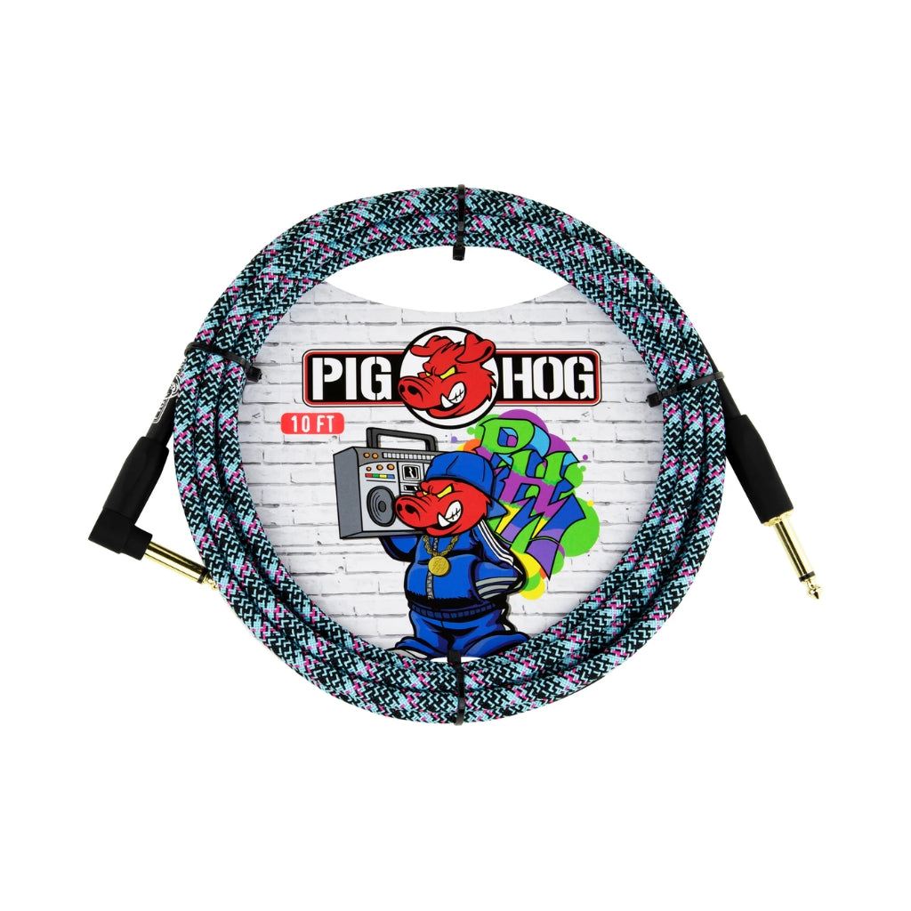 Pig Hog - Instrument Cable - Graffiti Blue, 10ft Right Angle