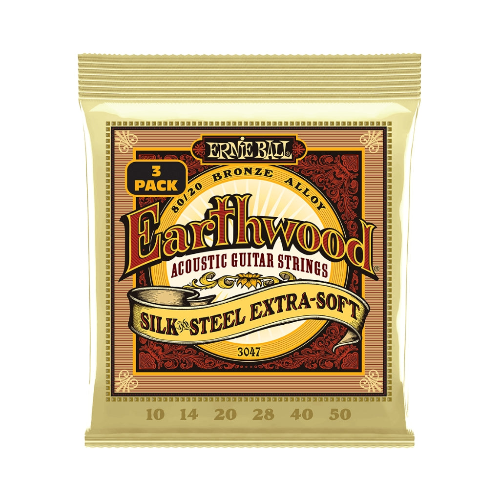 Ernie Ball Earthwood Silk &amp; Steel Extra Soft 8020 Bronze 10-50 Acoustic Guitar Strings - 3 Pack