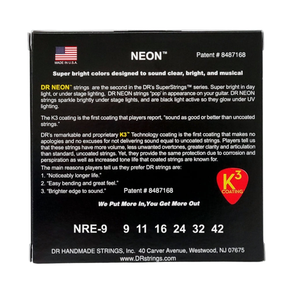 DR - Hi-Def Neon Red K3 Coated Electric Guitar Strings - Light 9-42