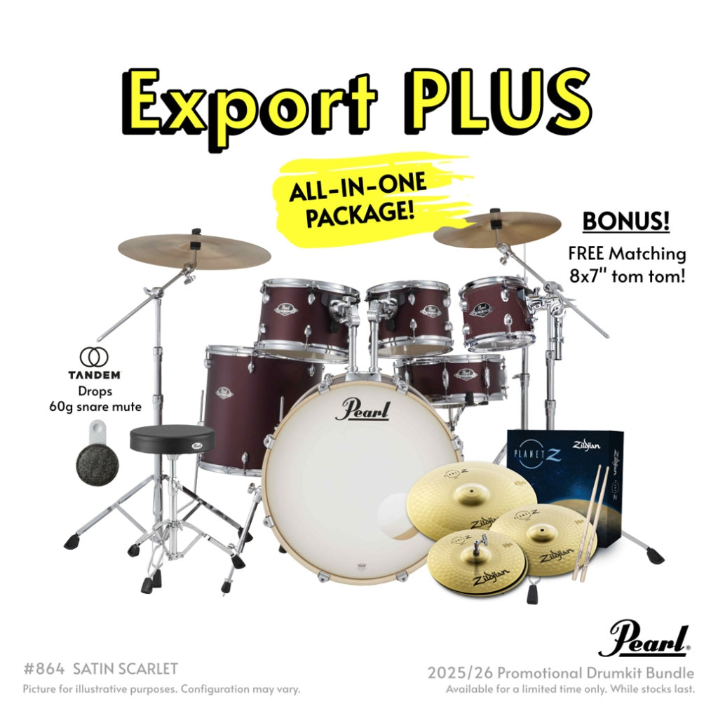 Pearl - Export Plus 22" Rock Drum Kit with Zildjian Cymbals - Satin Scarlet