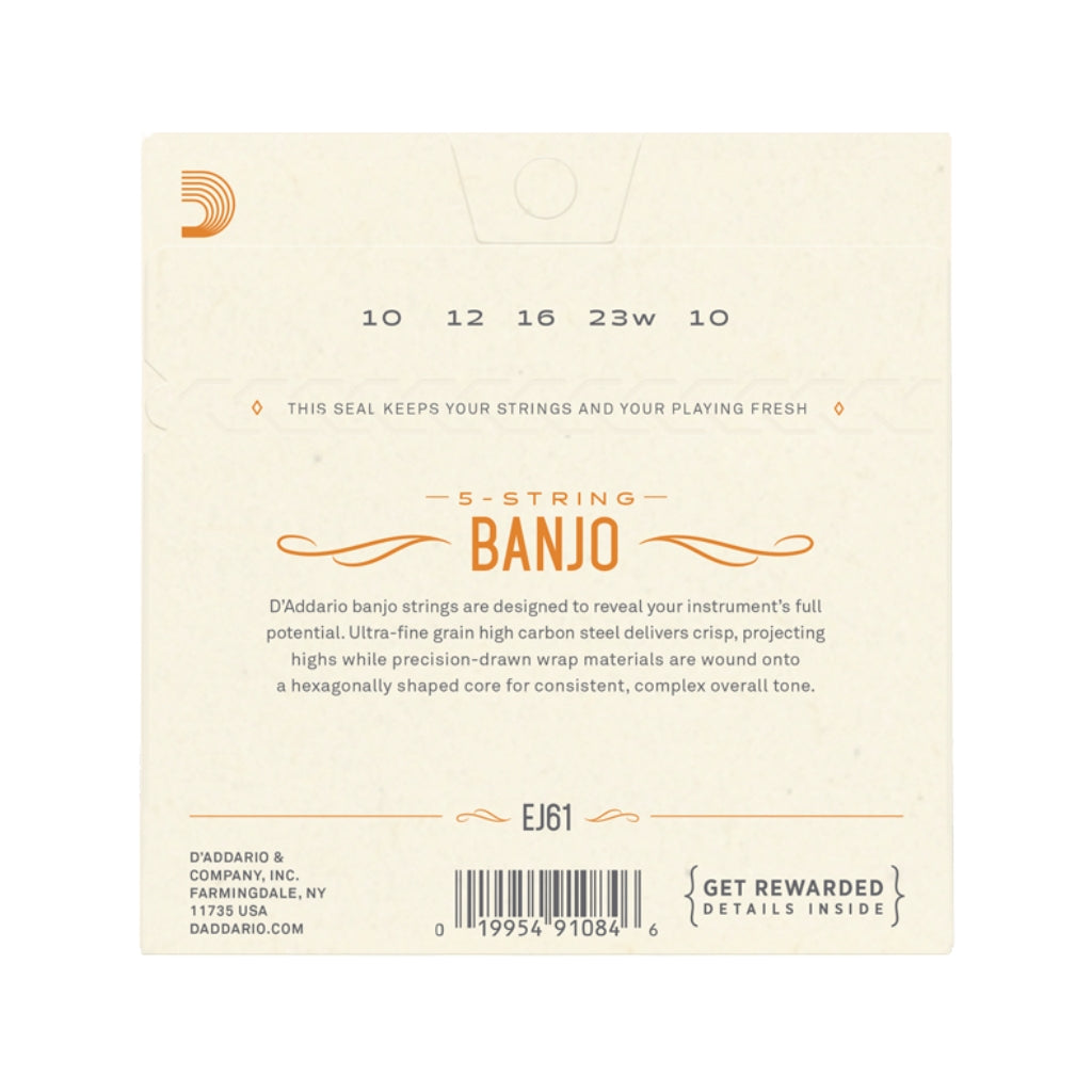 D'Addario EJ61 5-String Banjo Strings, Nickel, Medium 10-23