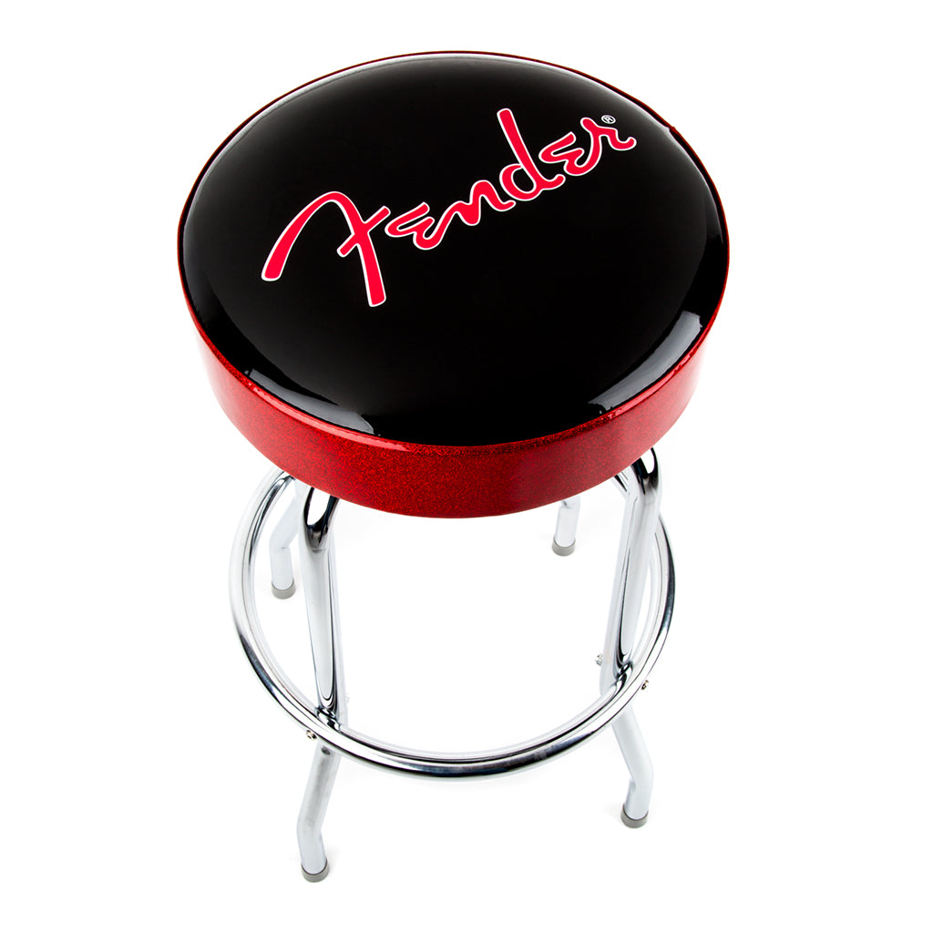 Fender Red Sparkle Logo Barstool in Black Red Sparkle 30 Inch