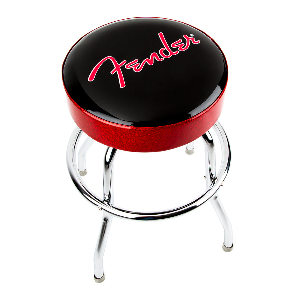 Fender Red Sparkle Logo Barstool in Black Red Sparkle 24 Inch