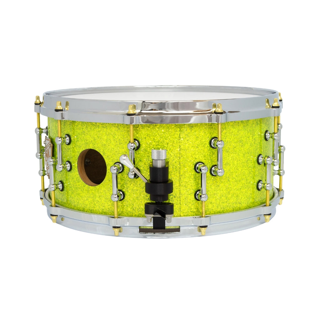 SJC Custom Drums - XXV Anniversary 6.5x14" 25Ply Maple - Lime Glass Glitter