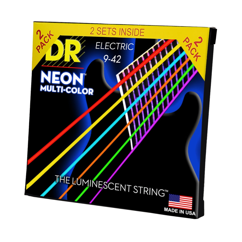 DR - Hi-Def Neon Multi-Color K3 Coated Electric Guitar Strings - 2-Pack Light 9-42