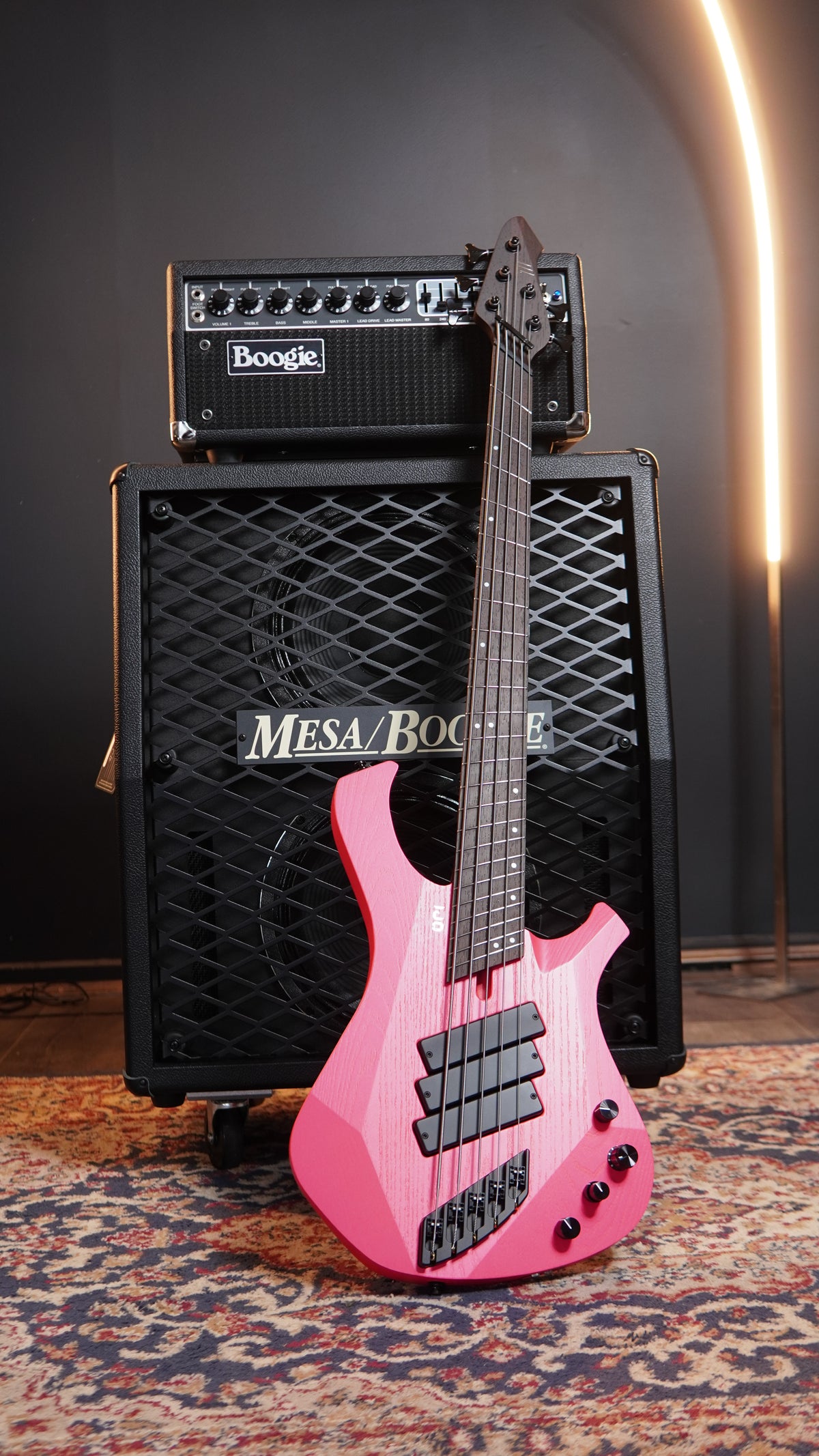 Mayones Ori Enji 5 Bass Guitar - Monolith Hot Pink sky music