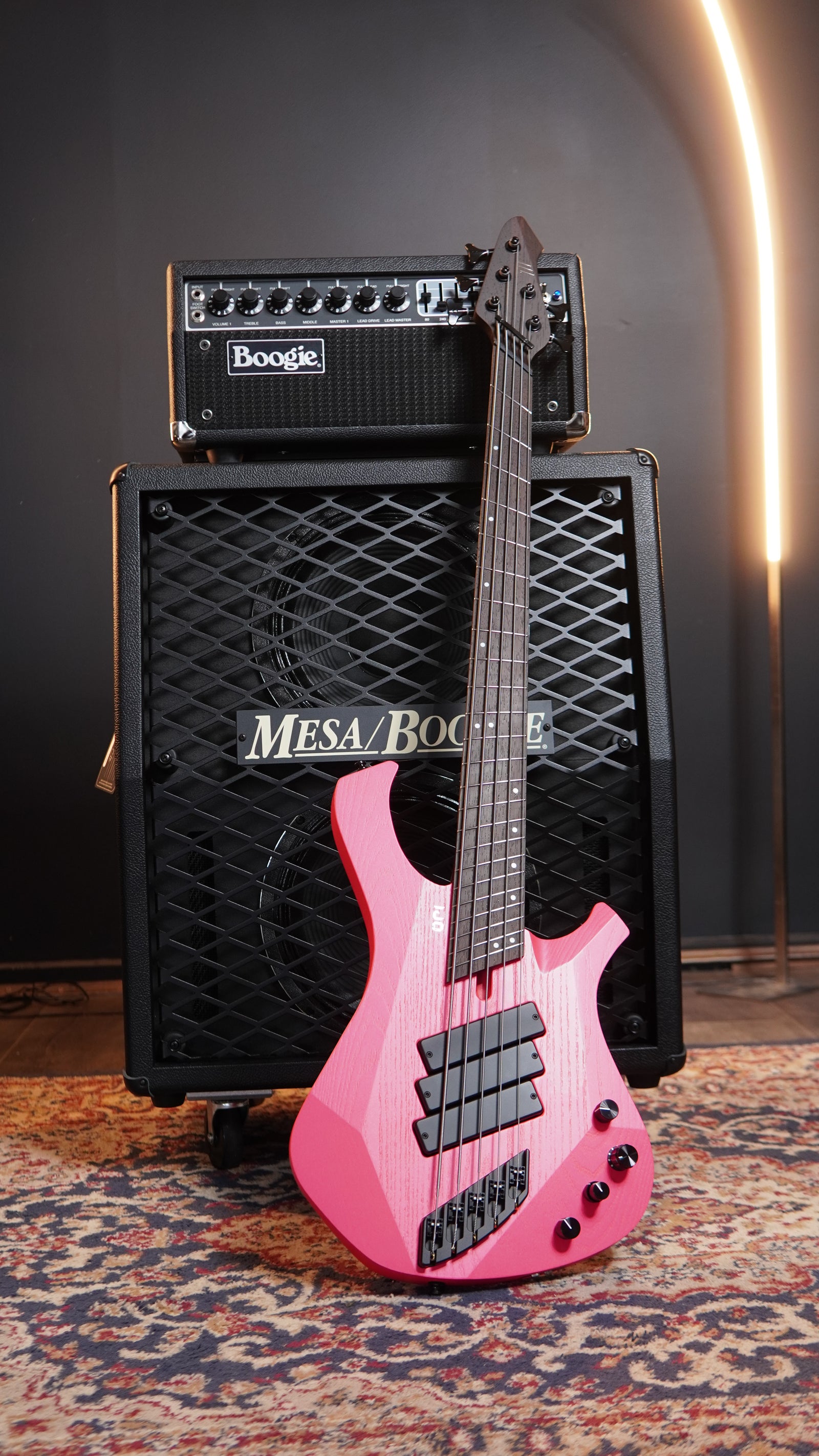 Mayones Ori Enji 5 Bass Guitar - Monolith Hot Pink sky music
