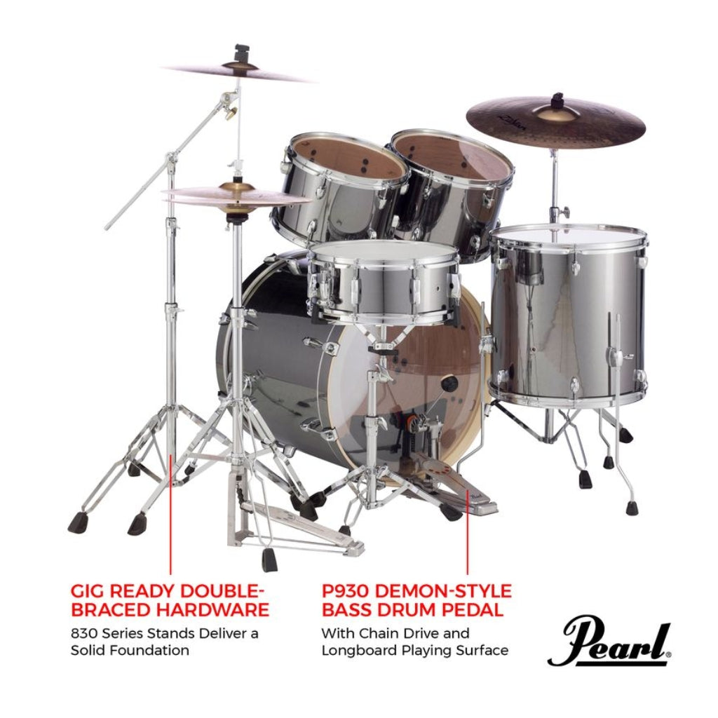 Pearl - Export 22" EXX Fusion Plus Drum Kit Package with Zildjian Cymbals & Hardware - Smokey Chrome