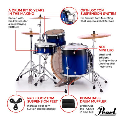 Pearl - DMP925SP/C-216K Decade Maple Fusion Plus 5-Piece Drumkit with 22in Bass Drum - Kobalt Blue Fade