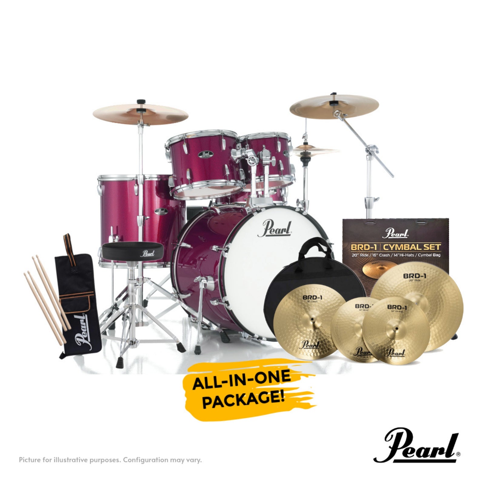 Pearl Roadshow-PLUS 5-PC Drum Kit Package 22/10/12/16 - Pink Metallic