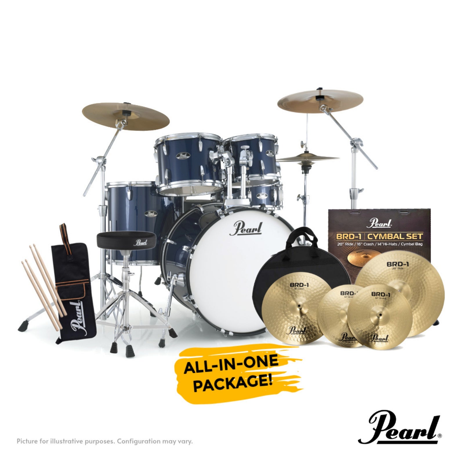 Pearl Roadshow-PLUS 5pc 22" Drum Package with Pearl Cymbals - Royal Blue Metallic