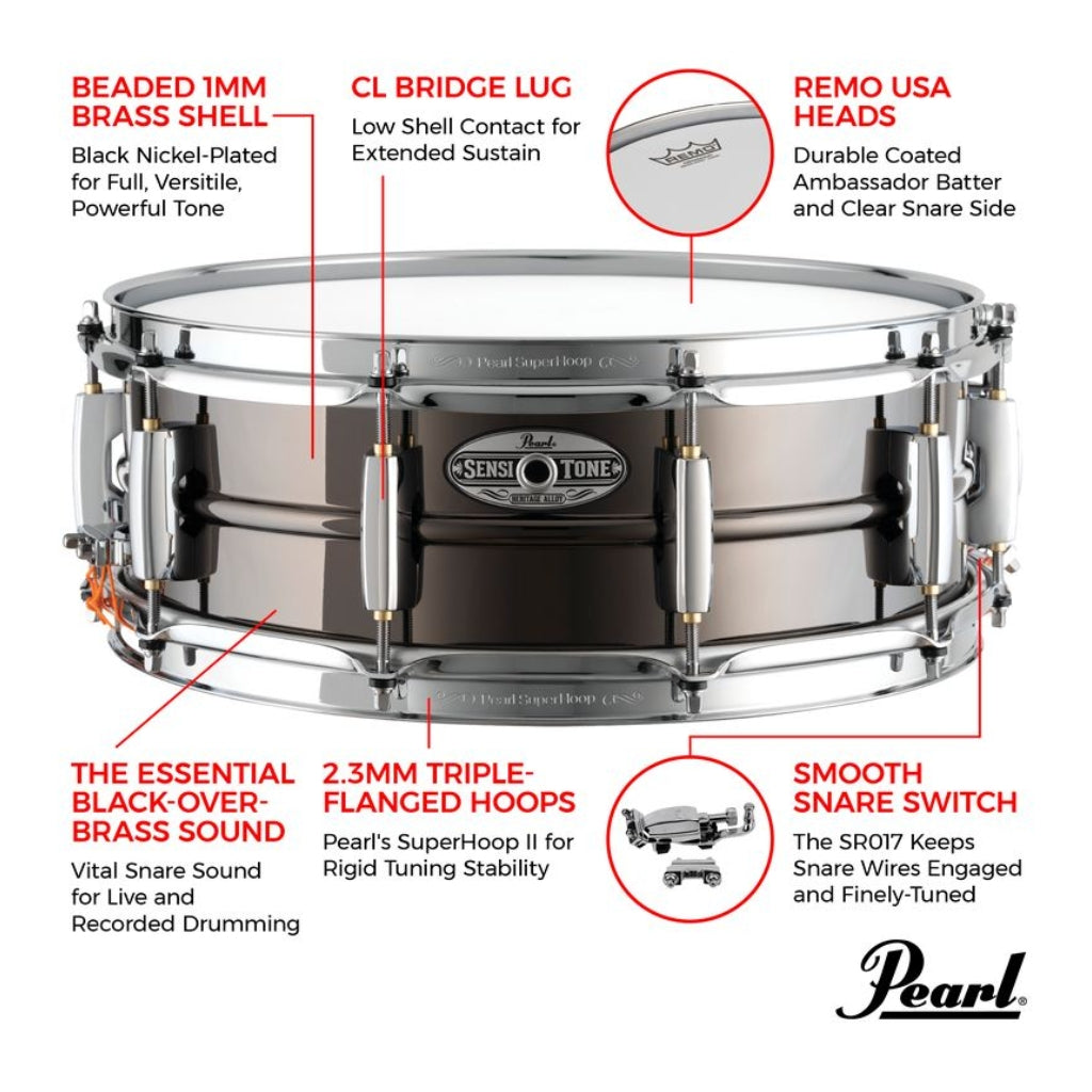 Pearl Sensitone Heritage Alloy 14"x5" Black Nickel over Brass Snare Drum
