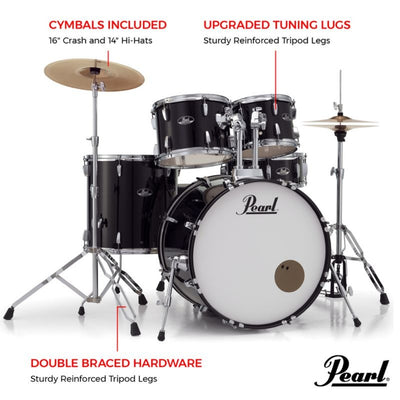 Pearl - Roadshow X 5-Piece Drum Kit Pack - 10,12,16,22k,14s, Jet Black
