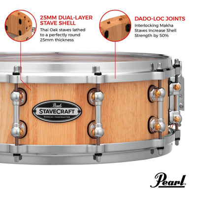 Pearl - 14"x5" StaveCraft Thai Oak with Makha DadoLoc - Snare Drum