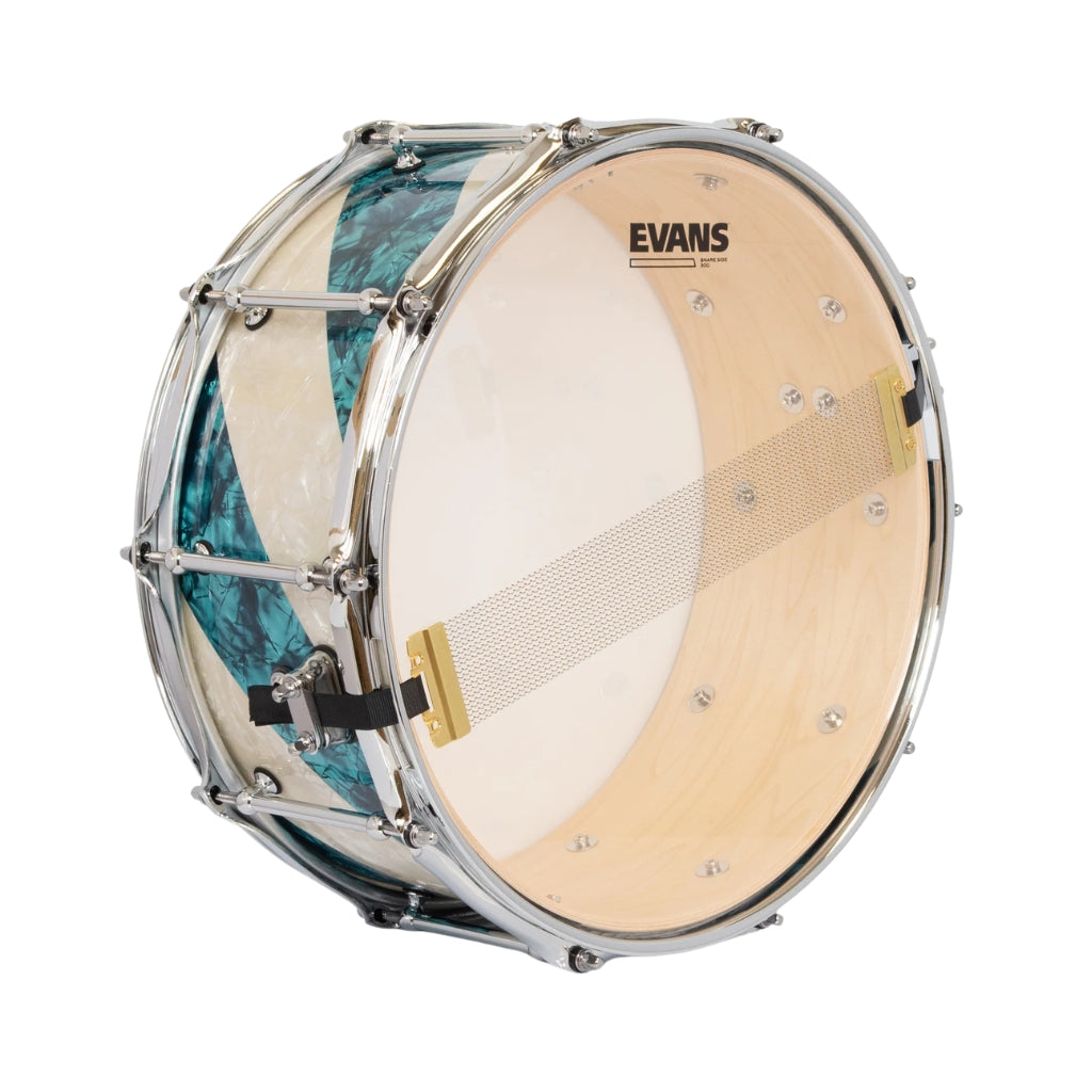 SJC Custom Drums USA Custom Snare Drum 6 x 14-inch - Barbershop Aged White Pearl/Turquoise Pearl