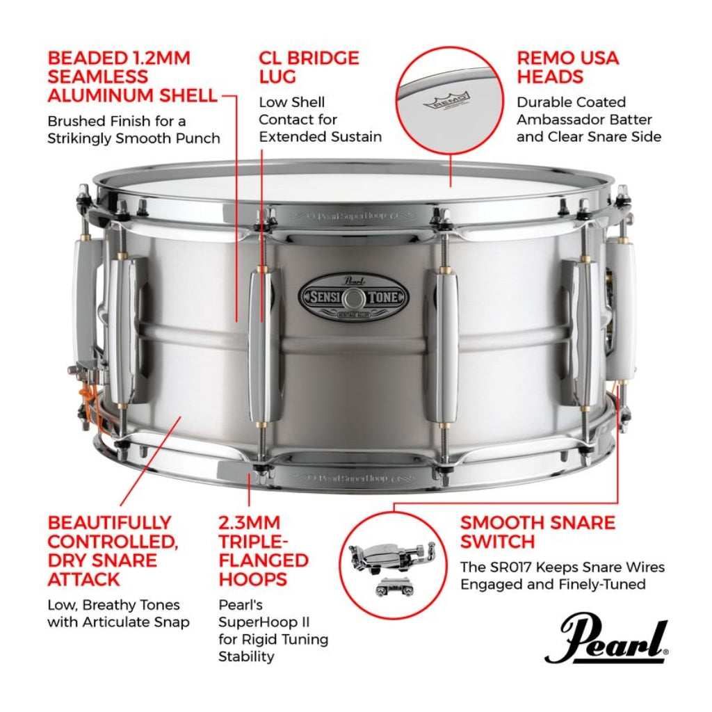 Pearl 14 x 6.5 Sensitone Heritage Alloy Snare Drum Aluminium
