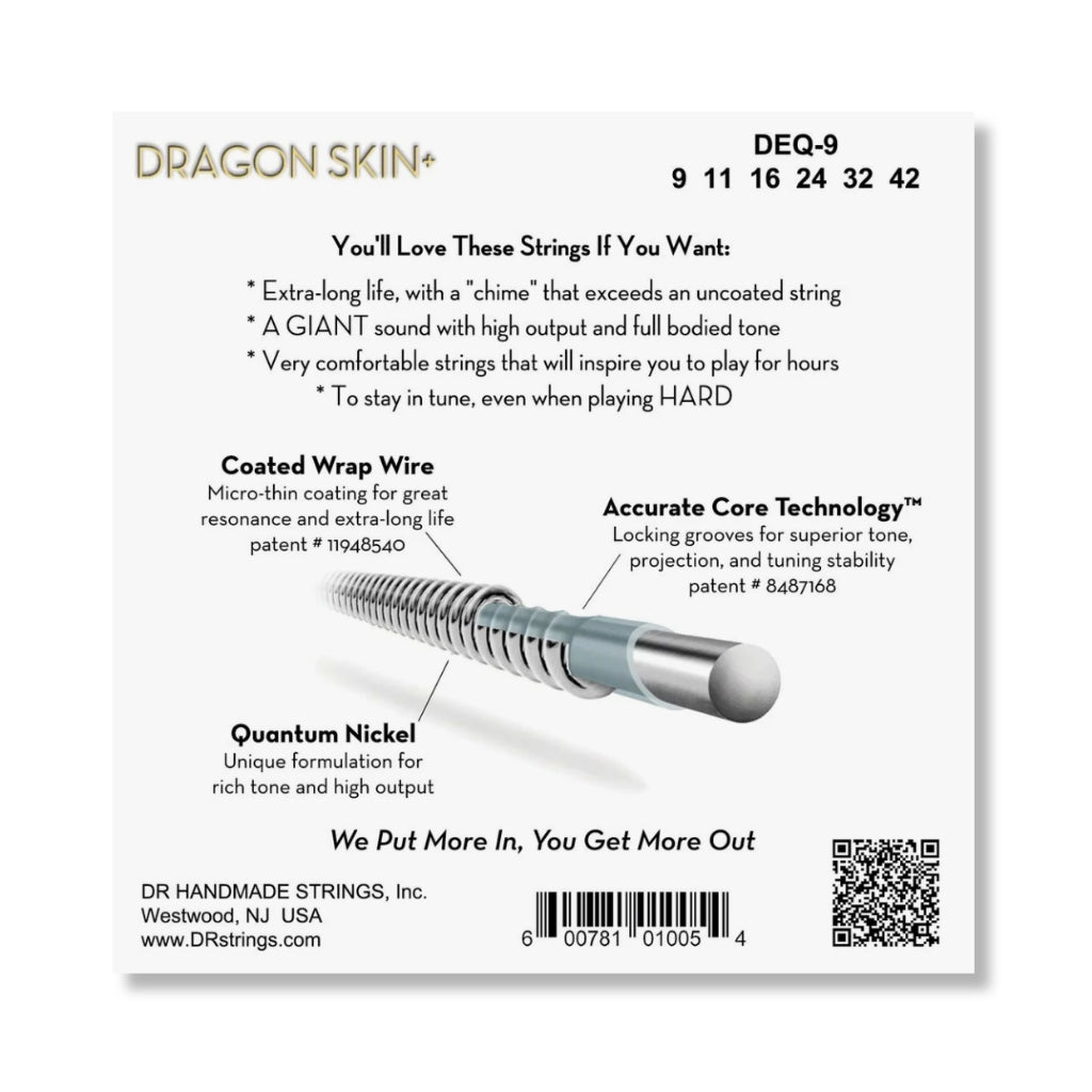 DR Strings - Dragon Skin+ Quantum Nickel Electric Guitar Strings - Light 9-42