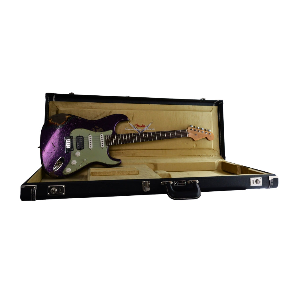 Fender Custom Shop - Limited Edition Custom Deluxe HB S-1 Stratocaster Heavy Relic with Closet Classic Hardware Electric Guitar - Magenta Sparkle over 3-Color Sunburst