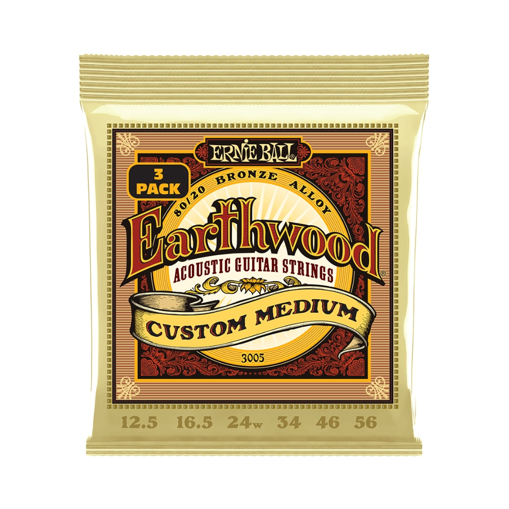 Ernie Ball Earthwood Custom Medium 8020 Bronze 12.5-56 Acoustic Guitar Strings - 3 Pack