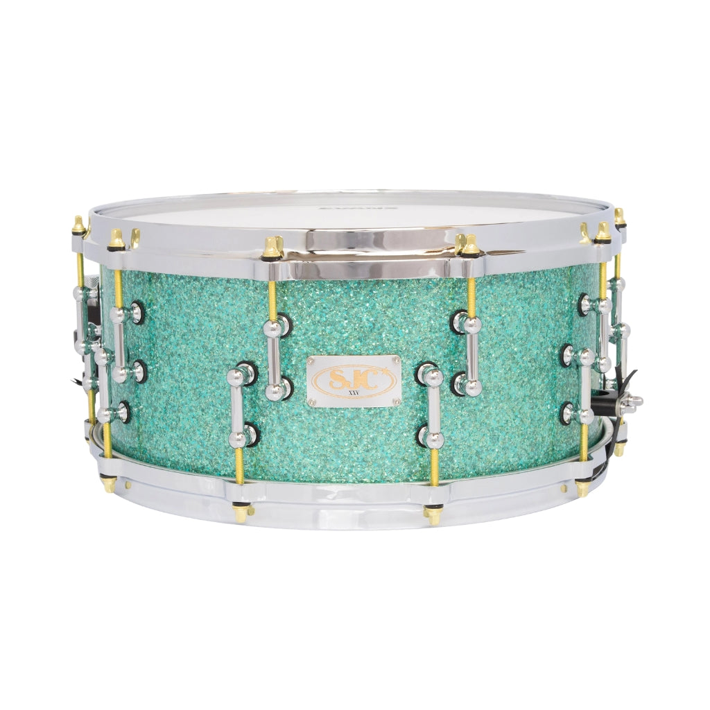 SJC Custom Drums XXV Anniversary 6.5x14" 25Ply Maple - Turquoise Glass Glitter