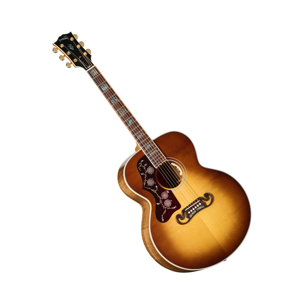 Gibson SJ200 Elegant Koa Left Handed Acoustic-Electric Guitar - Honey Burst angled