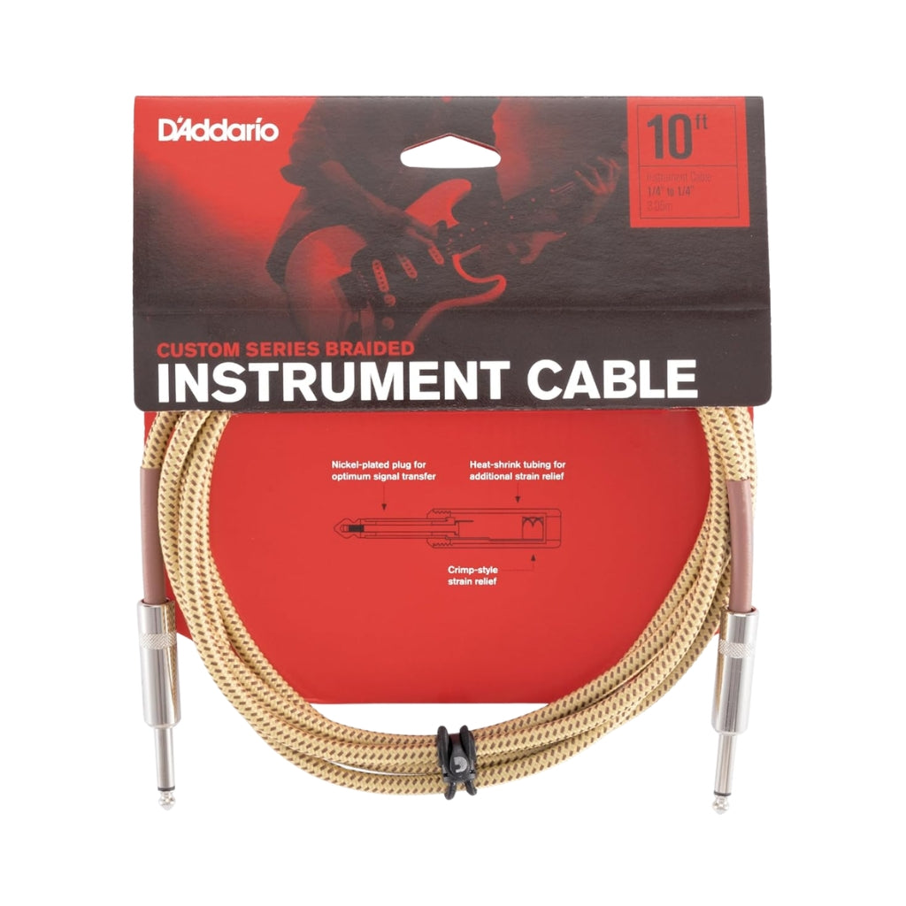 D'Addario Custom Series 10ft Braided Instrument Cable - Tweed
