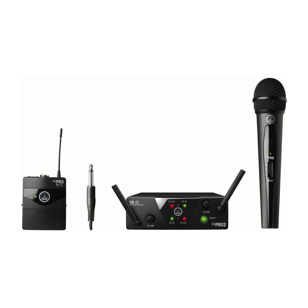 AKG WMS40 Mini US25 Wireless Microphone System Dual MIX (Vocal Handheld &amp; Instrument Body Pack) A+C Microphones Sky Music
