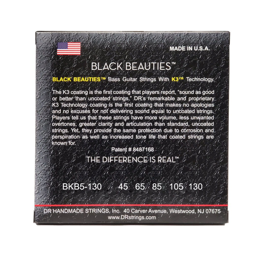 DR Strings - Black Beauties Coated Steel 5-string Bass Guitar Strings - Medium to Heavy 45-130
