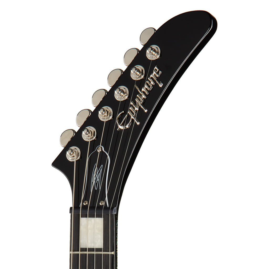 Epiphone Lzzy Hale Explorer Black Diamond Holograph Sparkle headstock front