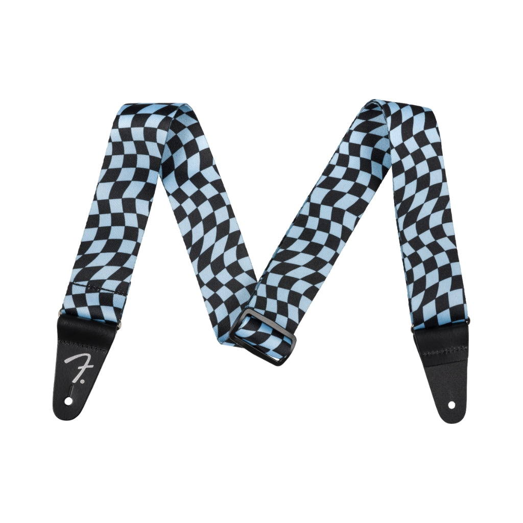 Fender - Wavy Checkerboard Guitar Strap - Blue and Black, 2"