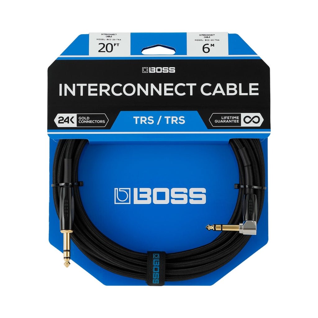 Boss BCC-3-TRA Straight TRS to Right-Angle 1/4-in TRS Interconnect Cable 3ft Cables Sky Music