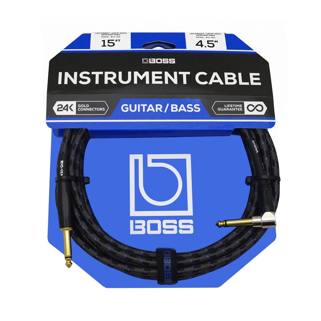 Boss BIC-15A Instrument Cable 15ft/4.5m - Angled/Straight Instrument Cables Sky Music