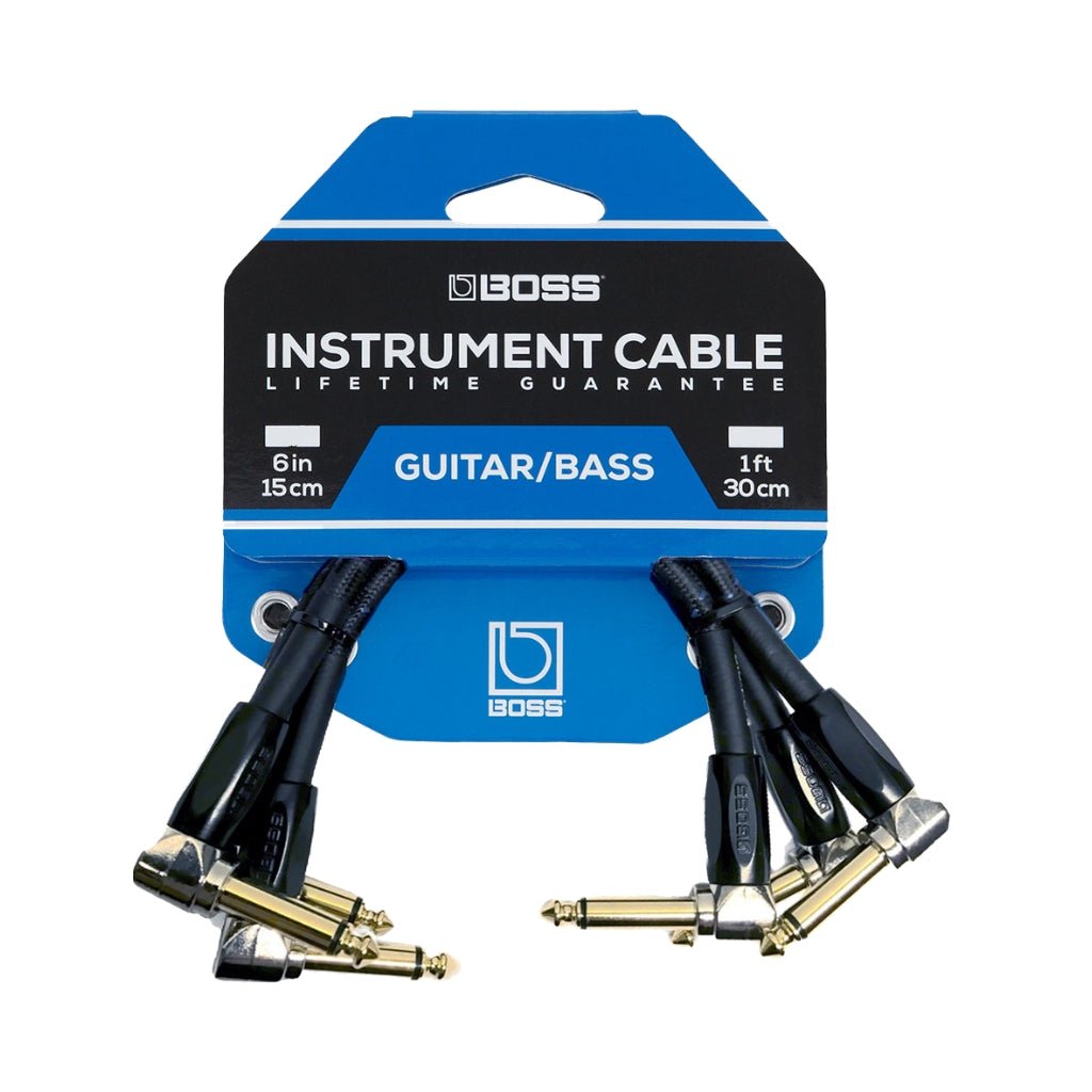 BOSS BICPC3 Right-Angle 1/4-inch Connectors Patch Cable - 6 inch, 3 Pack Cables Sky Music
