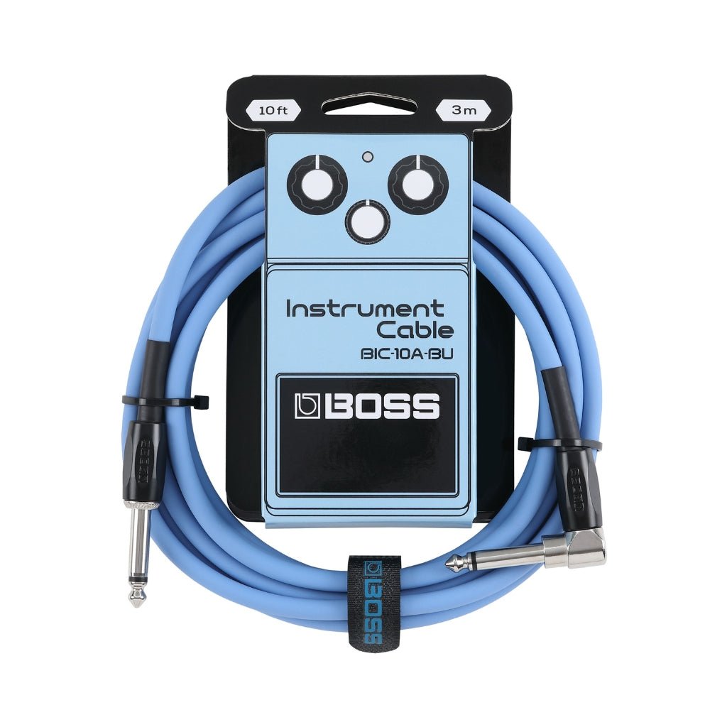 BOSS Straight to Right-Angle 1/4-inch Instrument Cable 10ft/3m AS - Blue Instrument Cables Sky Music