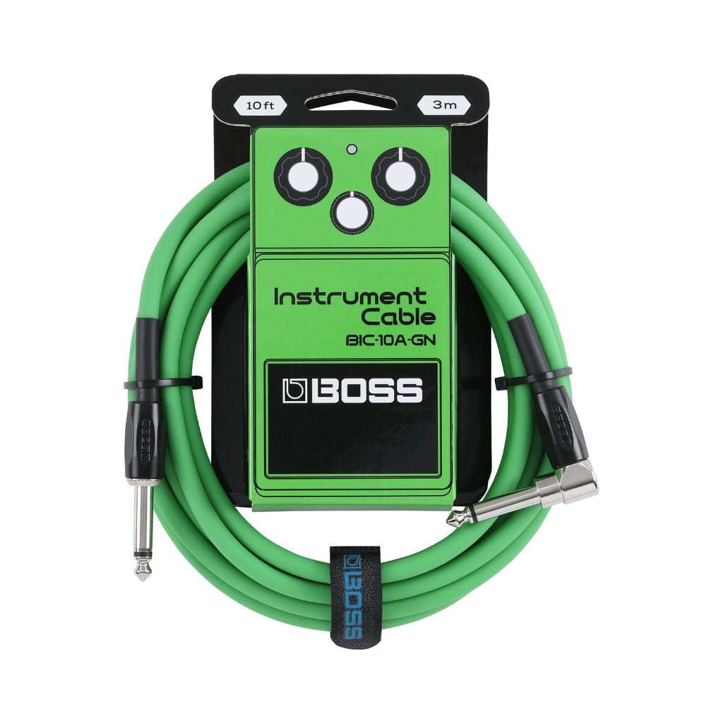 BOSS Straight to Right-Angle 1/4-inch Instrument Cable 10ft/3m AS - Green Instrument Cables Sky Music