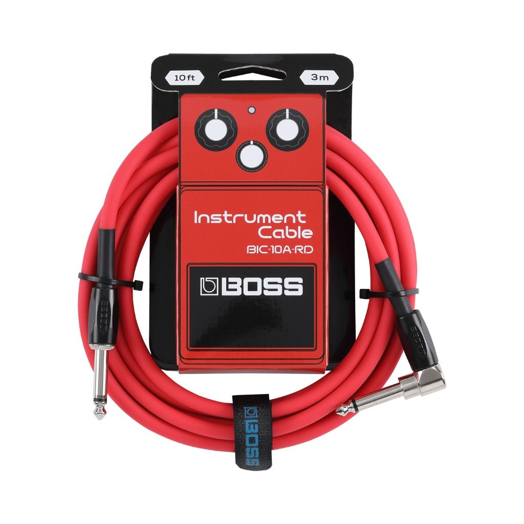 BOSS Straight to Right-Angle 1/4-inch Instrument Cable 10ft/3m AS - Red Instrument Cables Sky Music