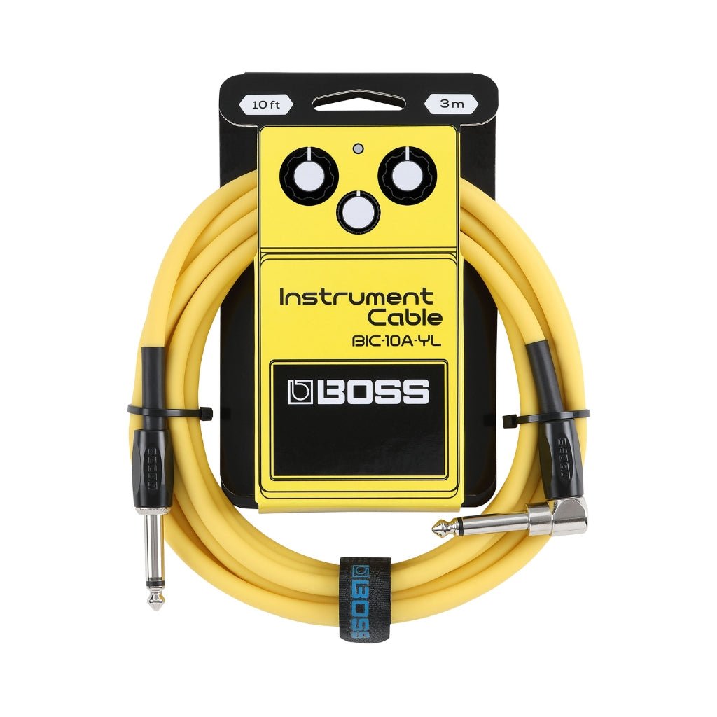 BOSS Straight to Right-Angle 1/4-inch Instrument Cable 10ft/3m AS - Yellow Instrument Cables Sky Music