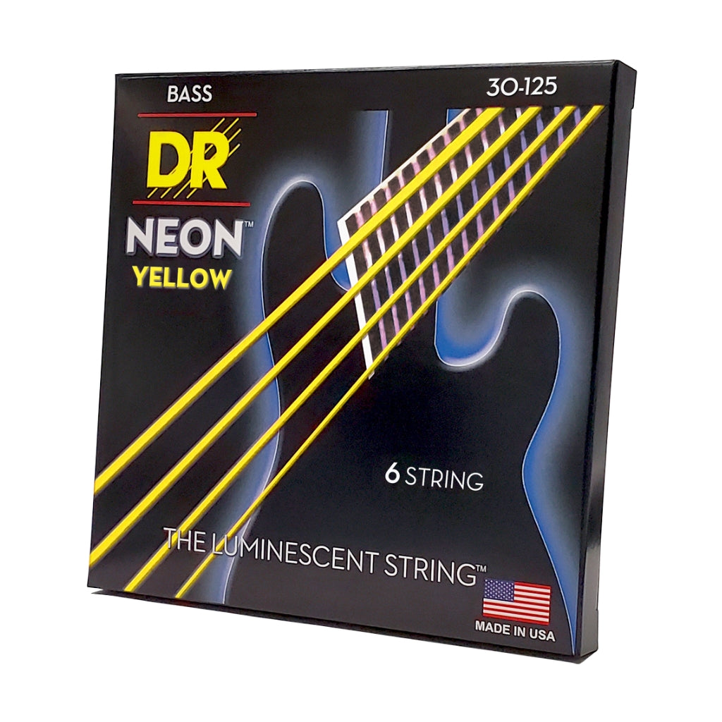 DR Strings - Hi-Def Neon Yellow K3 Coated 6-string Bass Guitar Strings - Medium 30-125