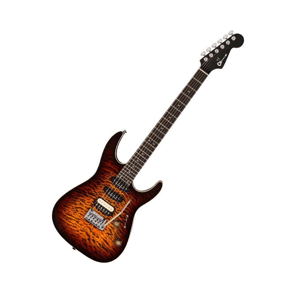 Charvel Pro-Mod Plus Dinky DK24 HSS 2PT EB QM Electric Guitar - Amber Tiger Eye Electric Guitars Sky Music