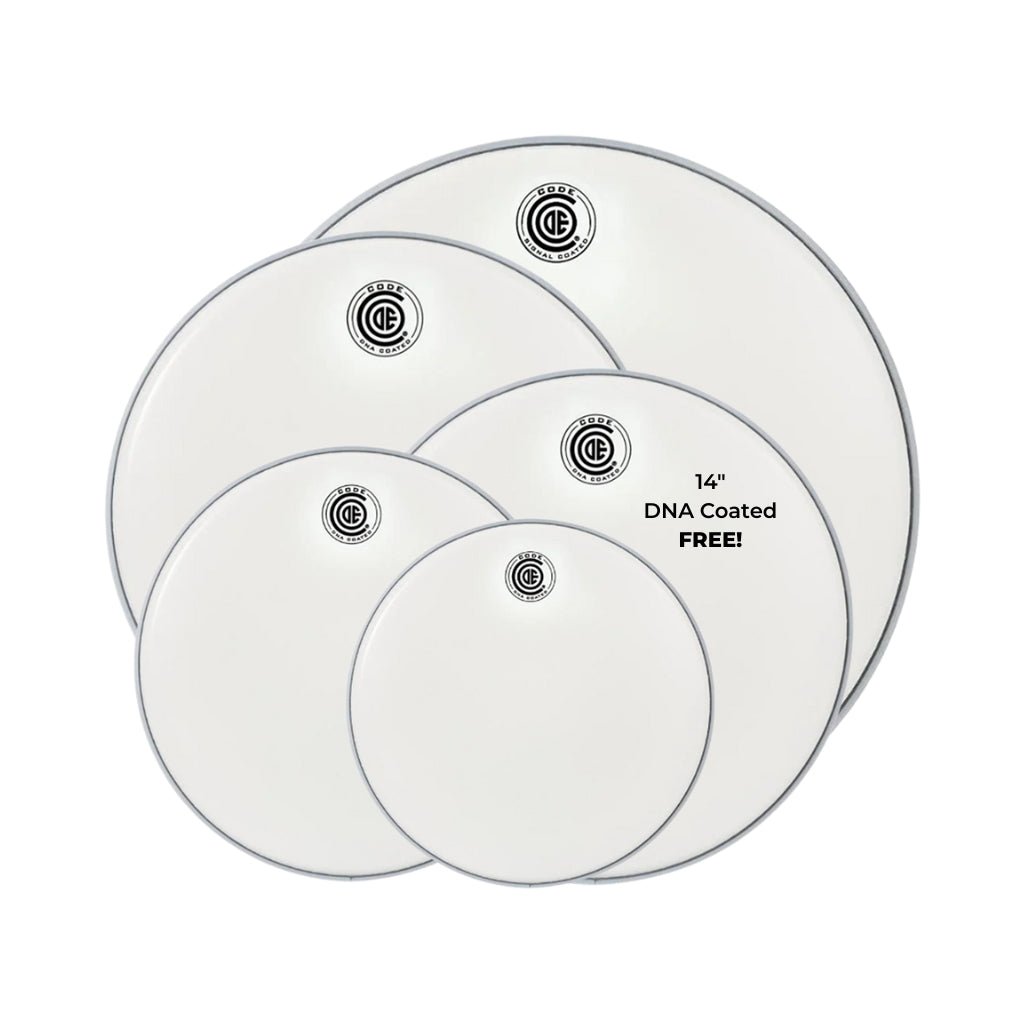 Code DNA Coated Fusion+ Pack with Free 14" DNA Coated Snare - 10/12/16/22 inch Drum Heads Sky Music