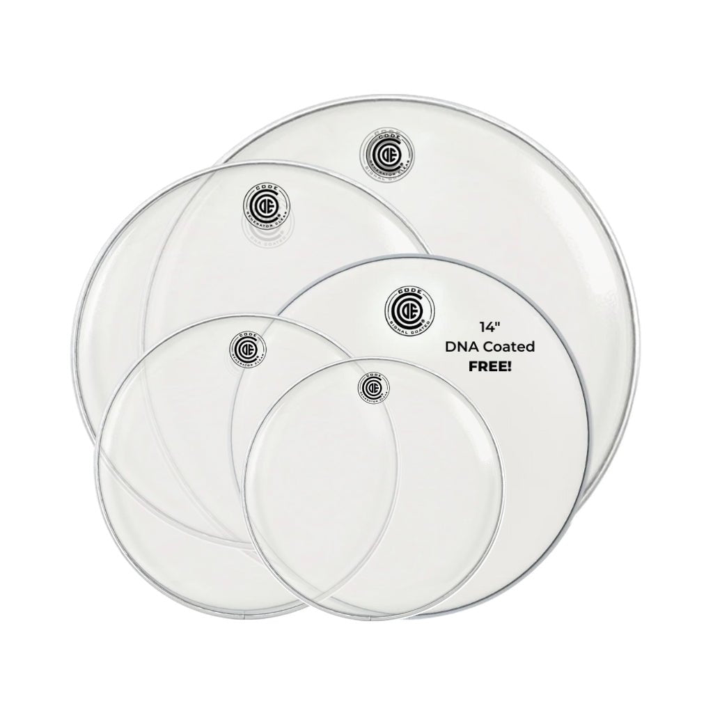 Code Generator Clear Tom Head Fusion Pack Free 14" DNA Coated Snare - 10/12/14/20 inch Drum Heads Sky Music