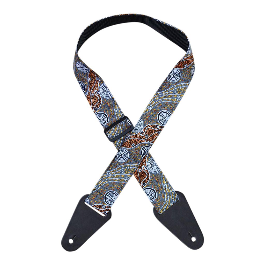 Colonial Leather - Aboriginal Art Guitar Strap – Bush Camp Guitar Straps Sky Music
