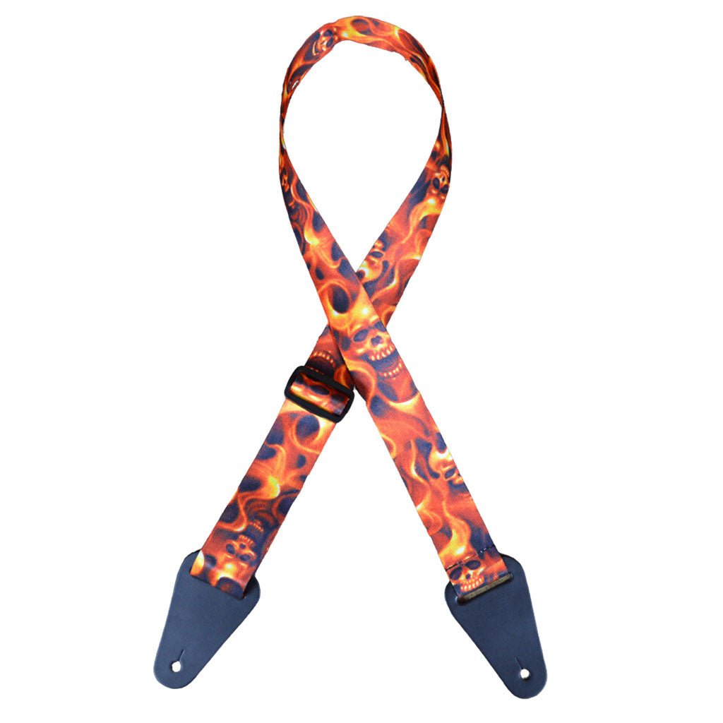 Colonial Leather - Fire Skull Printed Webbing Guitar Strap Guitar Straps Sky Music