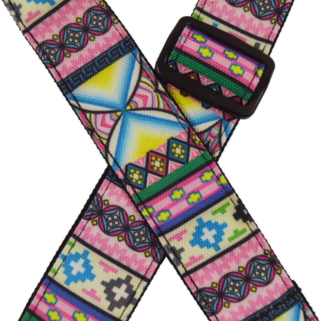 Colonial Leather - Ukulele Jacquard Strap - Hour Glass Pink Blue Guitar Straps Sky Music
