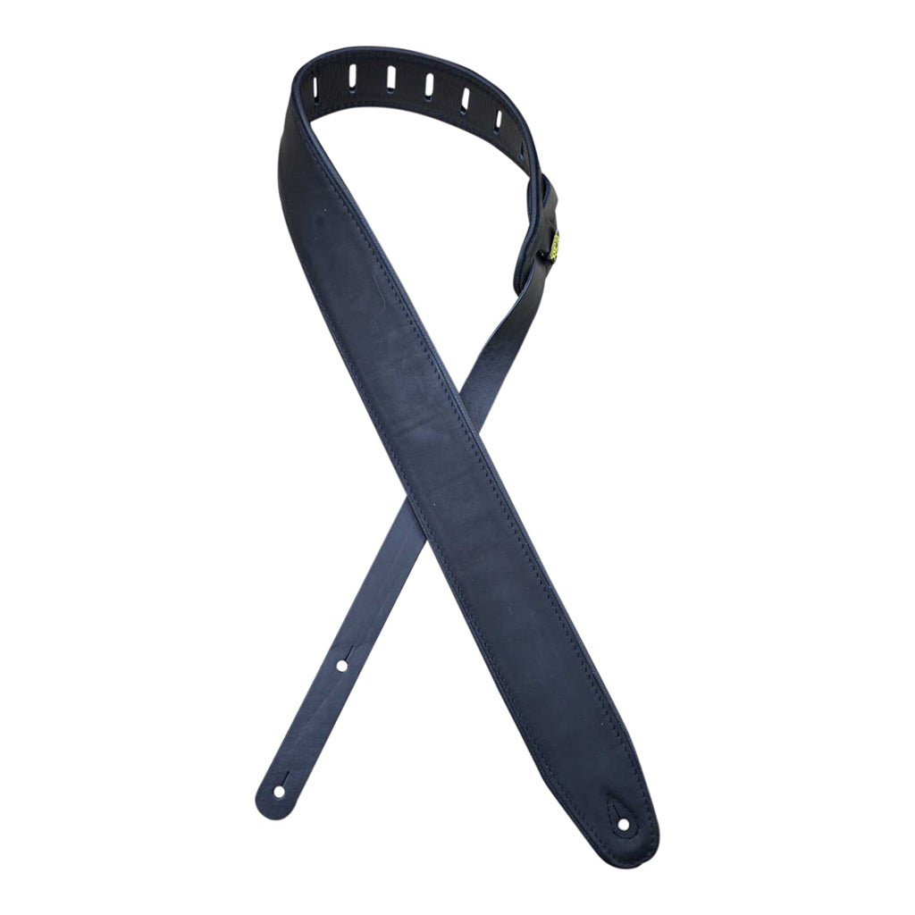 Colonial Leather - Upholstery Backed 2.5″ Leather Guitar Strap - Black &amp; Black Guitar Straps Sky Music
