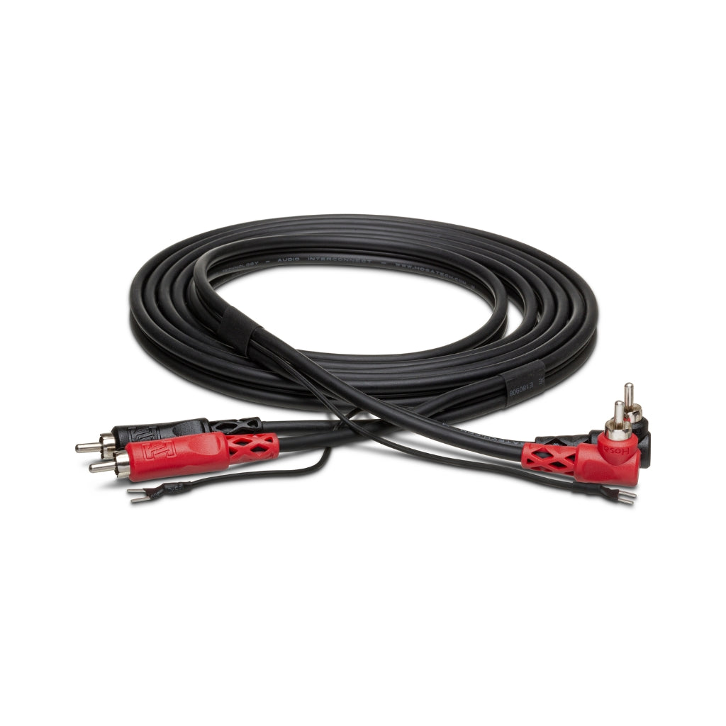 Hosa Technology - Dual RCA to Dual Right-angle RCA with Ground Wire - Stereo Interconnect Cable 2m