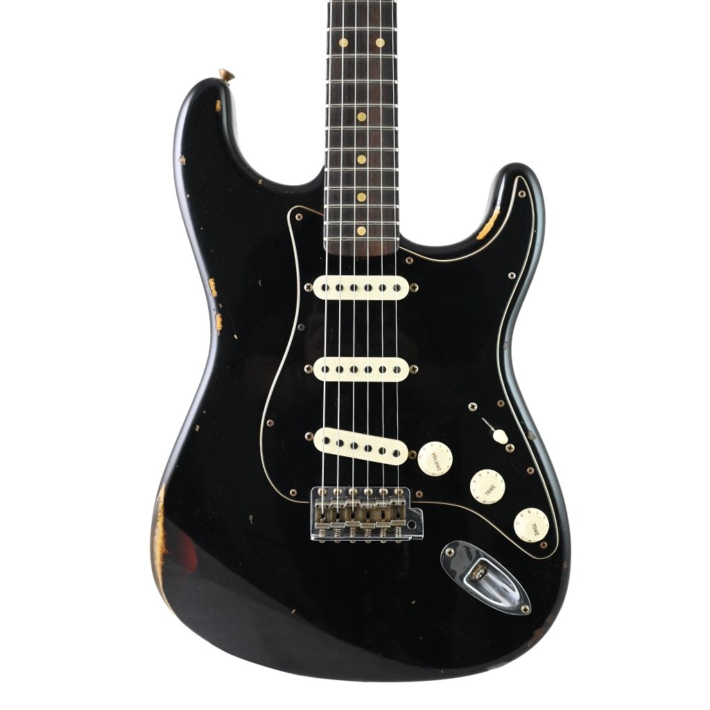 Fender Custom Shop - Limited Edition Dual-Mag II Strat Relic - Rosewood Fingerboard - Aged Black Over 3-Colour Sunburst