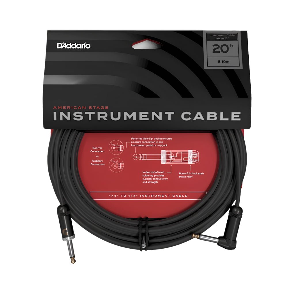 D'Addario American Stage Instrument Cable - 20ft Straight/Right Angle Instrument Cables Sky Music