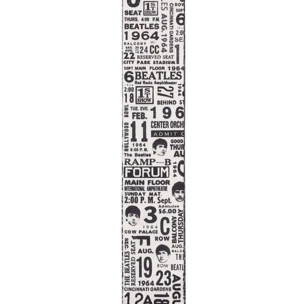 D'Addario Beatles 1964 US Tour Ticket Stubs Guitar Strap, Black and White Guitar Straps Sky Music